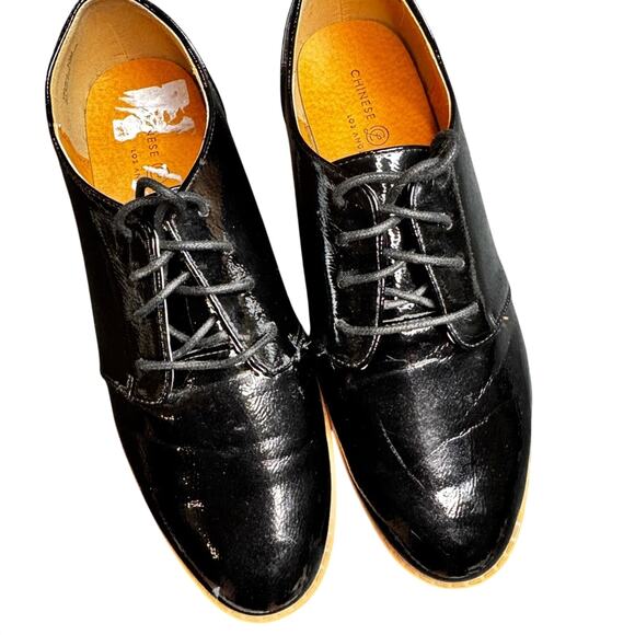 Chinese Laundry Women’s Black Tan Trim Platform Oxford Shoes 10 M Academia Prepp - Picture 2 of 13